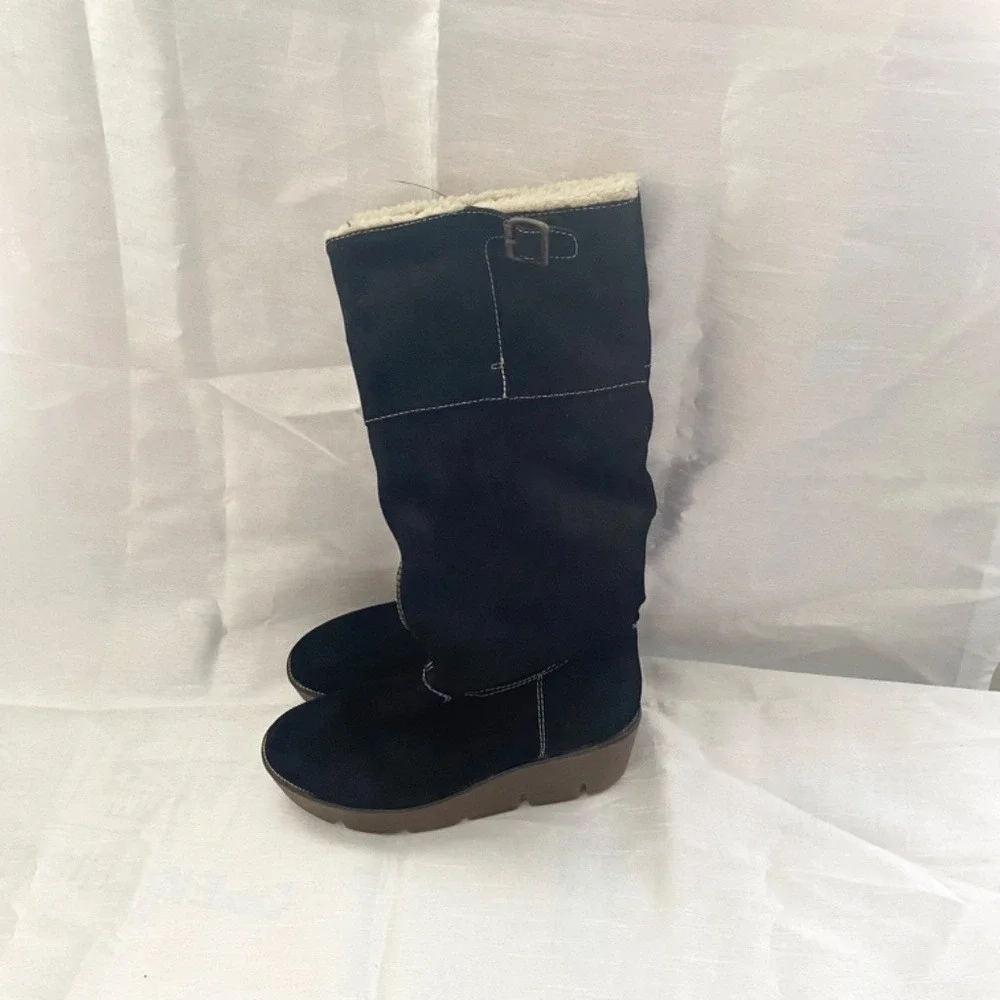 Kors Michael Kors Black Suede Shearling Lined Tall Wedge‎ Boots Made in Italy
